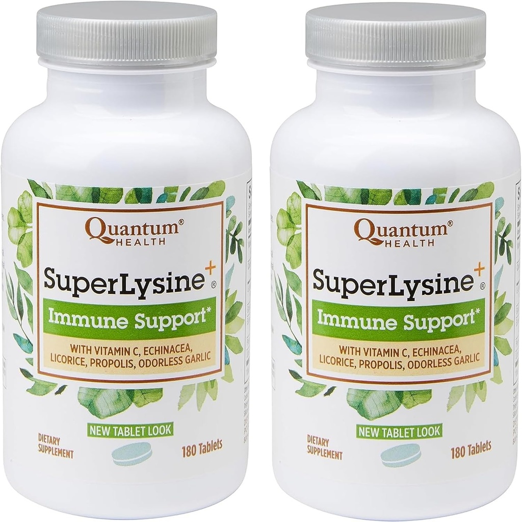 Quantum Health SuperLysine+ Advanced Formula Immune Support Supplement Lysine 1500 mg, Vitamin C Echinacea Licorice Bee Propolis & Odorless Garlic - 180 Tablets (Pack of 2)