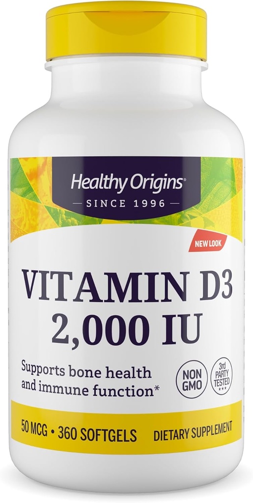 Healthy Origins Vitamin D3, 2000 IU, 360 Count