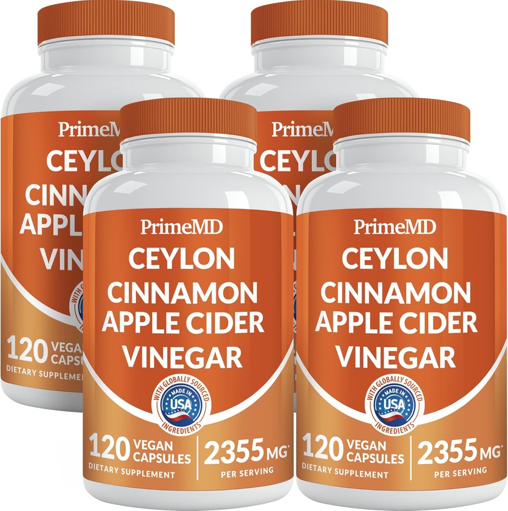5-in-1 Ceylon Cinnamon Capsules 2355mg - Ceylon Cinnamon and Apple Cider Vinegar Capsules - Turmeric and Panax Ginseng - Cinnamon Supplements with Bioperine (120ct, Pack of 4)