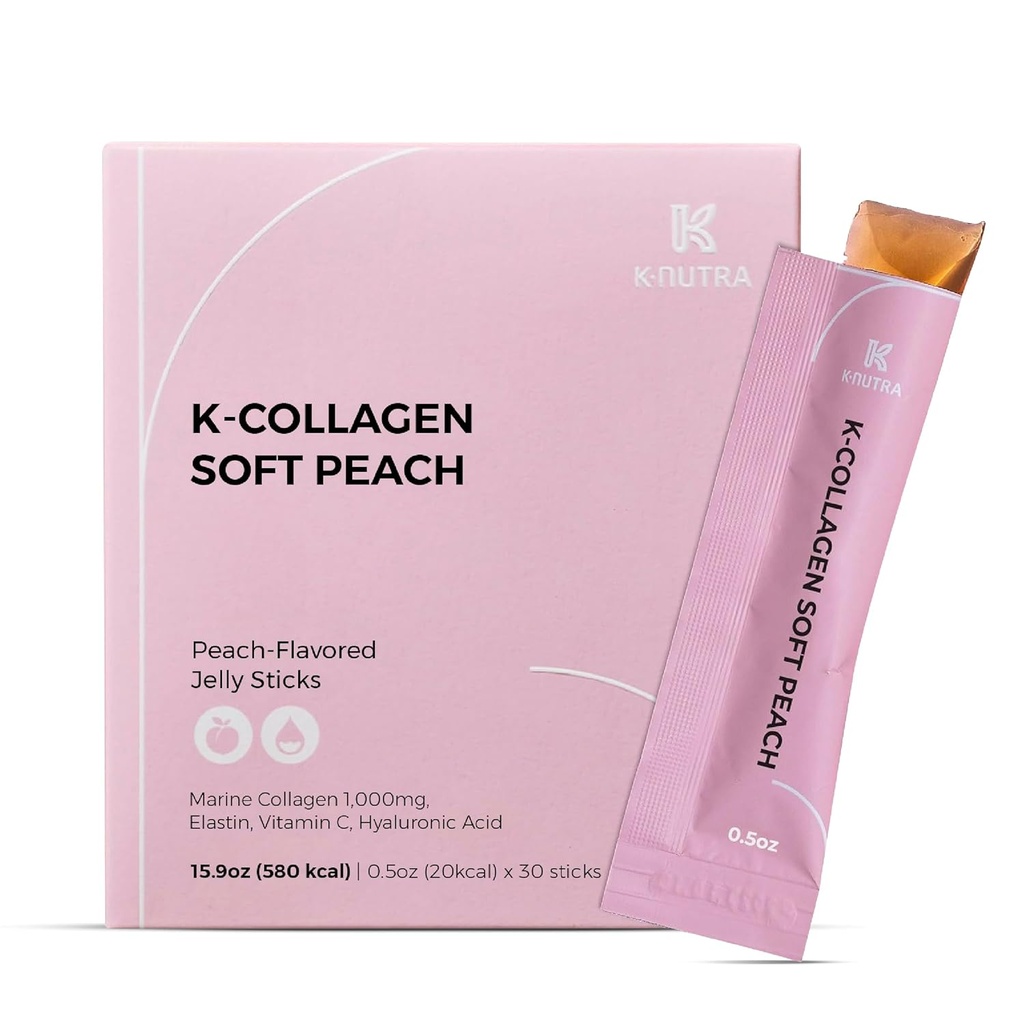 K-Nutra K-Collagen Soft Peach (15.9oz, 30 Sticks) - Holiday Gifts - Skin, Hair, Nail Health, Tasty Jelly, Fast Absorption. Low-Molecular Marine Collagen, Vitamin C
