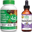 Botanic Choice Mega Fruits and Veggies Blend (60 Capsules) + Passion Flower Extract (1 fl oz) Bundle - Energy Balance & Superfood Supplement + Relaxation Support