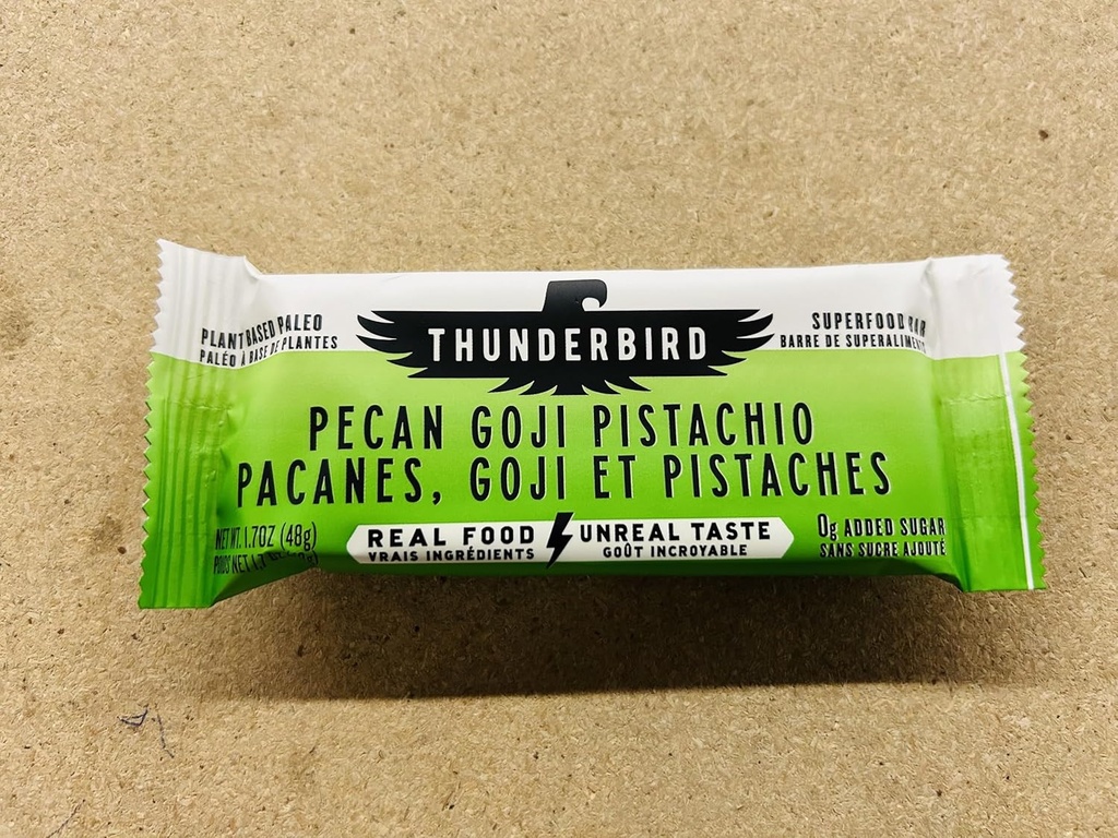 Thunderbird Bars Energy Snack, Gluten-Free with Protein, Healthy Real Food, Vegan Paleo Non-GMO, No Added Sugar, Pecan Goji Pistachio Flavor (12 Count, 1.7 oz. Bars)