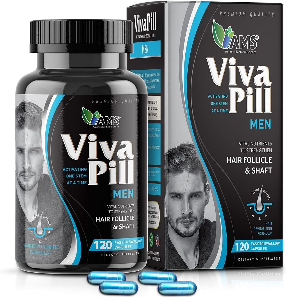 America Medic & Science VivaPill for Men (120 Capsules) Vitamins for Hair, Skin and Nails | Revitalizing Formula Pills with Biotin, Dietary Supplement for Hair Growth with Collagen and Keratin
