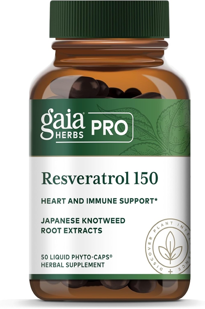 GAIA HERBS PRO Resveratrol 150 - Offers Heart Health & Immune Support - Contains Japanese Knotweed - Vegan, Soy-Free & Gluten-Free - 50 Liquid Phyto-Caps (25 Servings)
