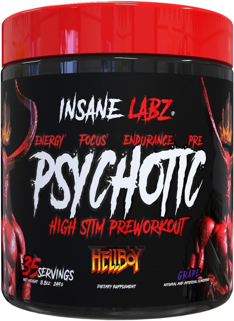 Insane Labz Hellboy Edition, High Stimulant Pre Workout Powder and NO Booster with Beta Alanine, L Citrulline, and Caffeine, Boosts Focus, Energy, Endurance, Nitric Oxide Levels, 35 Srvgs, Grape