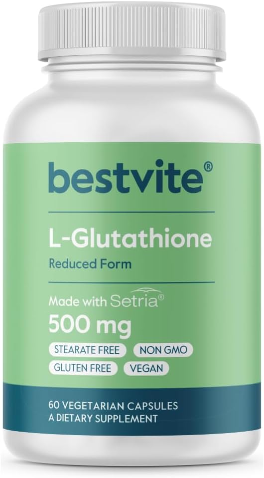 BESTVITE L-Glutathione 500mg w Setria (60 Veggie caps) - No Stearates - Vegan - Gluten Free - Non GMO