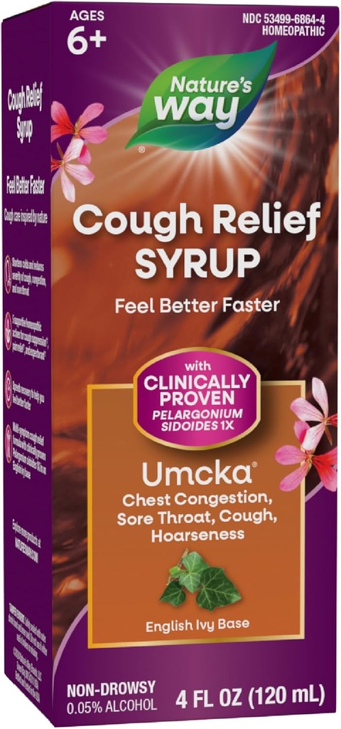 Nature's Way Cough Relief Syrup, Umcka, Chest Congestion, Sore Throat, Cough, Hoarseness, Phenylephrine Free, Homeopathic, Non-Drowsy, 4 Fl Oz