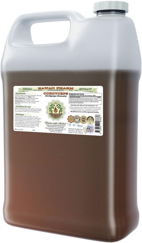 Cordyceps Alcohol-Free Liquid Extract, Cordyceps (Cordyceps Sinensis) Mushroom Glycerite Hawaii Pharm Natural Herbal Supplement 64 oz
