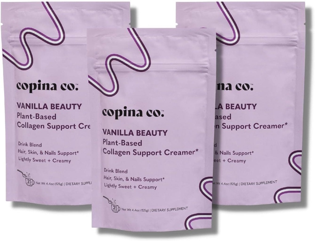 Copina Co. Vanilla Beauty Vegan Collagen Booster Creamer - Plant Based Collagen Support Smoothie Drink Vegan Creamy Blend | Vanilla Flavor | 3 Bags - 25 Servings per Bag