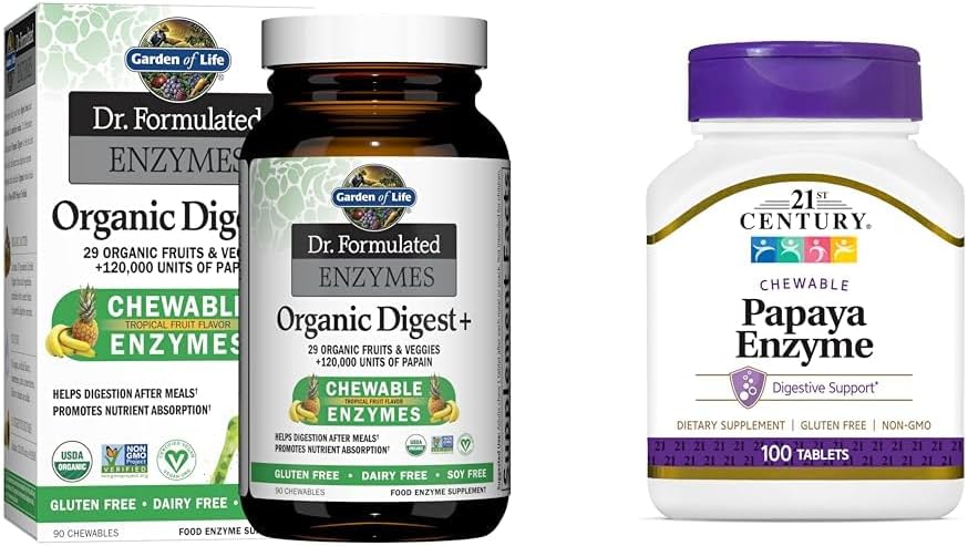 Garden of Life Dr Formulated Digestive Enzymes with Papain, Bromelain & 21st Century Papaya Enzyme Chewable Tablets, Tropical, 100 Count