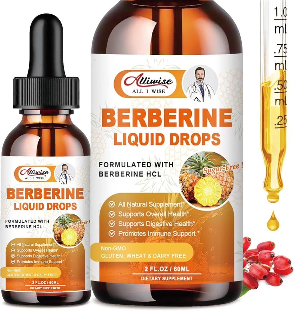 Berberine Supplement Liquid Drops with Ceylon Cinnamon, Bitter Melon for Immune System & Digestive System Supports -Premium Berberine 1500mg with Pure Ceylon Cinnamon