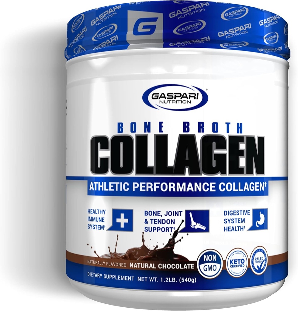 Gaspari Nutrition Bone Broth, Athletic Performance Collagen, 13g Protein, Gluten Free, Non-GMO, Keto Certified, Gut and Joint Health (30 Servings, Natural Chocolate)
