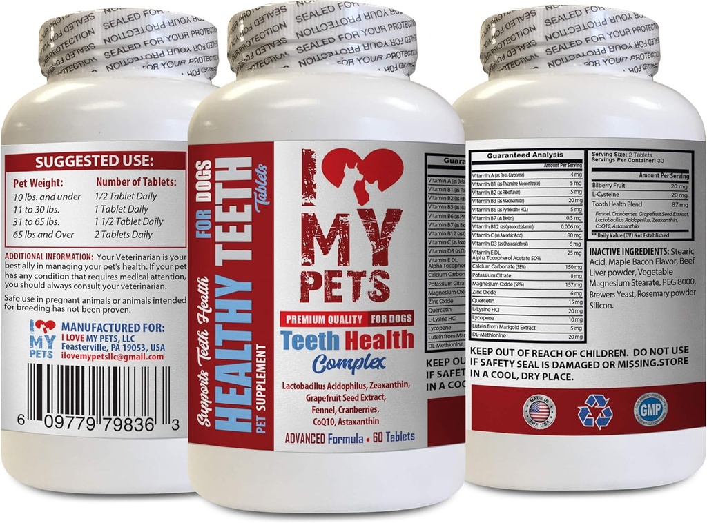 I LOVE MY PETS LLC Dog Gum Health - Dog Teeth Health Complex - for Healthy Gums and Bad Breath - Dog Mineral Supplement - 60 Treats (1 Bottle)