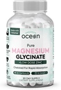 Organics Ocean Pure Magnesium Glycinate with Zinc - Maximum Strength Chelated Magnesium Supplement for Women and Men for Muscle Cramps and Sleep Support - 90 Capsule