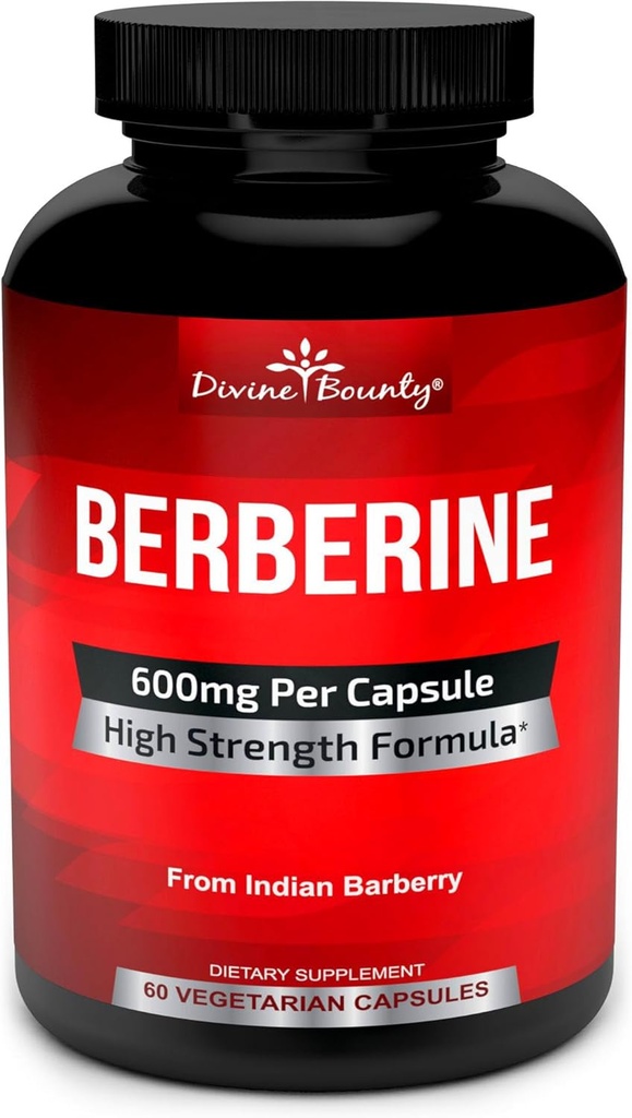 Divine Bounty Pure Berberine Complex - 600mg Per Capsule Berberine HCl Supplement - 60 Vegetarian Capsules