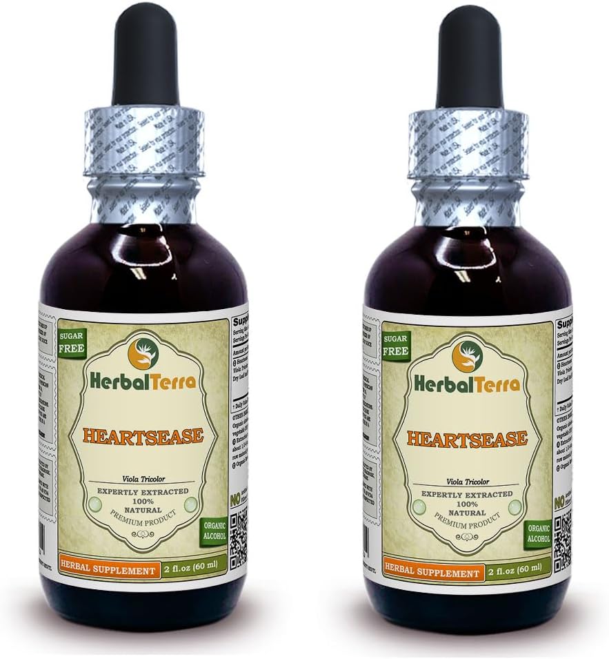 Heartsease (Viola Tricolor) Tincture, Organic Dried Leaves and Flowers Liquid Extract (Brand Name: HerbalTerra, Proudly Made in USA) 2x2 fl.oz (2x60 ml)