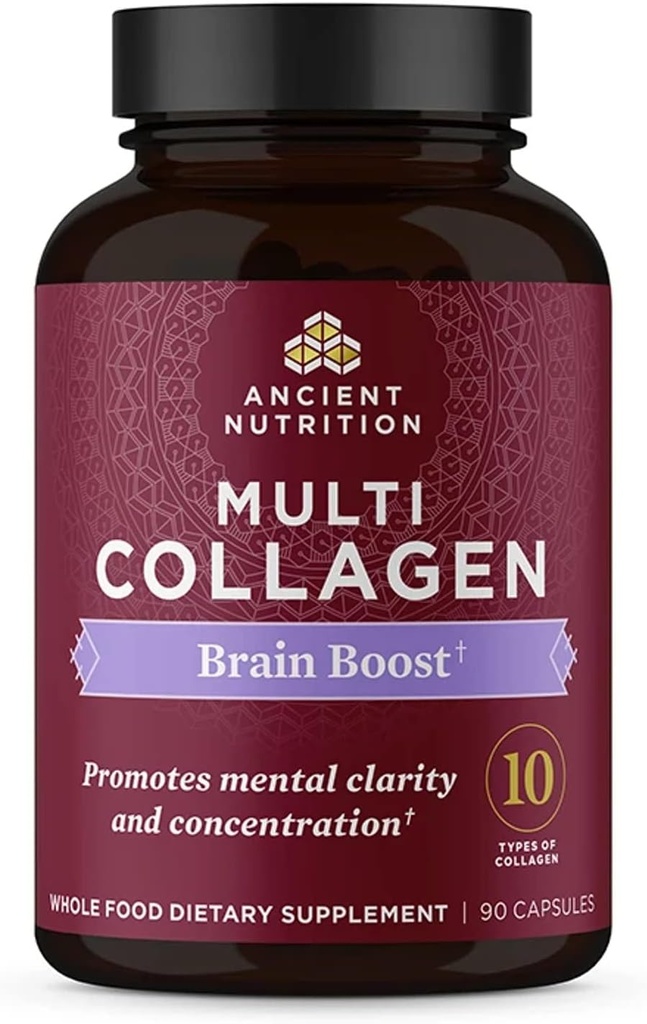 Ancient Nutrition Collagen Protein Brain Boost, Collagen Protein Capsules Brain Supplement for Reduced Joint Discomfort, Healthy Skin and Nails, 90 ct