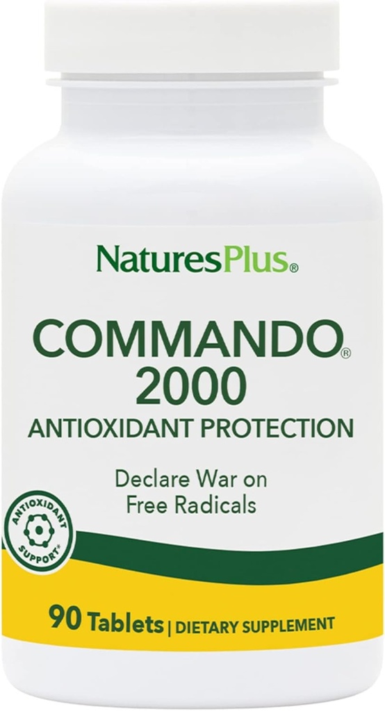 Natures Plus Commando 2000-90 Tablets - Antioxidant Protection - Supports Brain, Circulatory Function & Immune System - Vegetarian, Gluten Free - 45 Servings