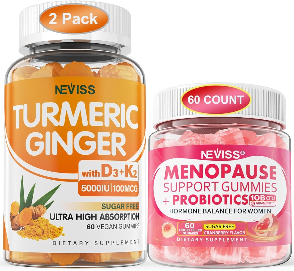2 Pack Turmeric Ginger Gummies + 1Pack Menopause Supplement Filled Gummies