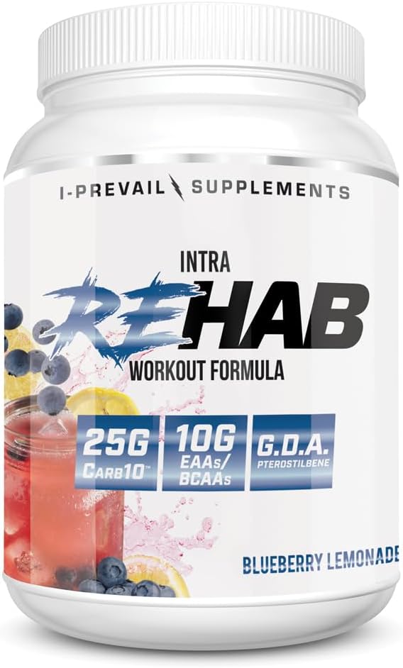 Rehab High Performance Intraworkout Formula 10g BCAA & EAA – Carb10 | Enhance Recovery & Hydration | Keto Friendly | 25 Servings (Blueberry Lemonade, 25 Serving)