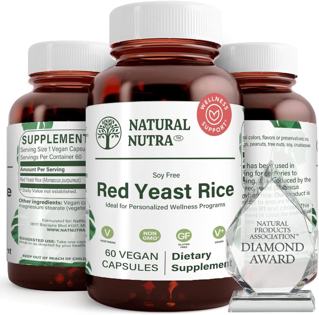 Natural Nutra Red Yeast Rice Extract, Cardiovascular Support, Helps Enhance Immunity, Helps Maintain Body Fats & Fluid Flow, Improve Digestion, Gluten Free Supplements, 600 mg, 60 Capsules (2 Pack)