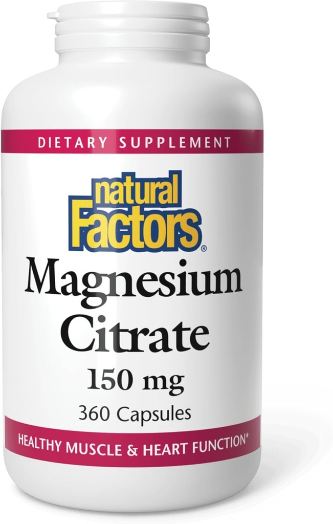 Natural Factors, Magnesium Citrate 150 mg, Muscle and Heart Health Formula, 360 Capsules