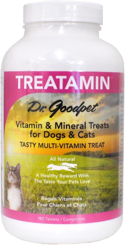 Dr. Goodpet Treatamin - Delicious All Natural Healthy Vitamin/Mineral Treats for Dogs & Cats with Goats Milk Whey- 180 tabs