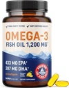 Triple Strength Omega 3 Fish Oil 1200 mg | EPA &amp; DHA | Wild Caught, Sustainably Sourced Omega-3 Fatty Acids | Premium Burpless Fish Oil Supplements | Non-GMO, Third-Party Tested | 30 Softgels