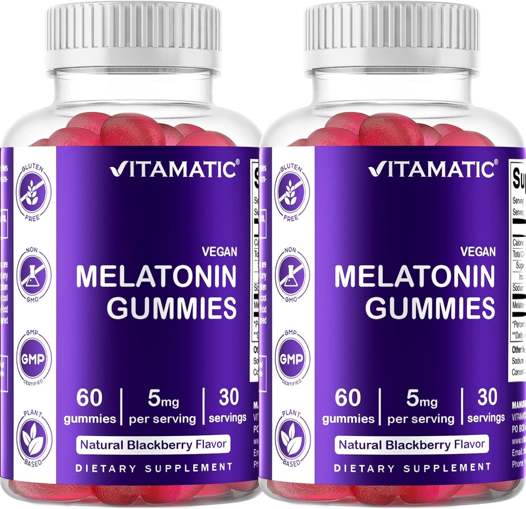 Vitamatic Melatonin Gummies - (2.5 mg 5 mg & 10 mg Doses) - 60 Count Each - (Pack of 2)
