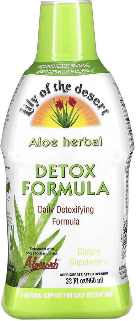 Lily Of The Desert Aloe Vera Herbal Detox Formula - Aloe Vera Juice with Milk Thistle, Slippery Elm, Burdock Root, Dandelion Root, and Echinacea for Gut Health, Liver Support, and Wellness, 32 Oz