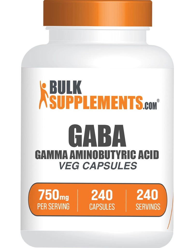 BulkSupplements.com Gamma Aminobutyric Acid Capsules - GABA Supplement, GABA 750mg - Vegan & Gluten Free, 1 Capsule per Serving, 240 Count (Pack of 1)