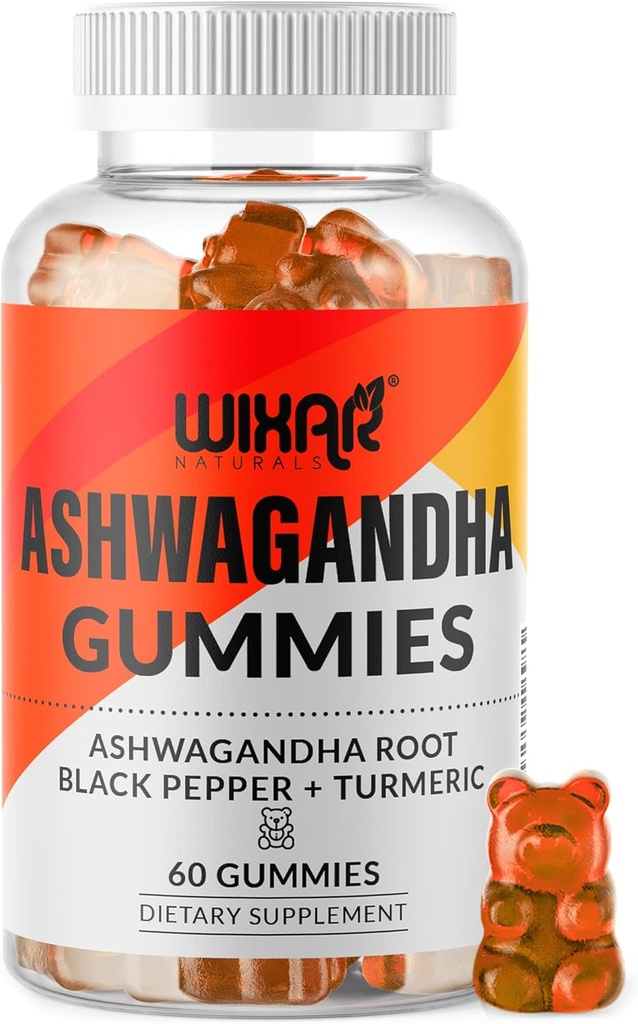 Ashwagandha Gummies with Turmeric and Black Pepper Extract - Herbal Gummy Supplement - 60 Gummies