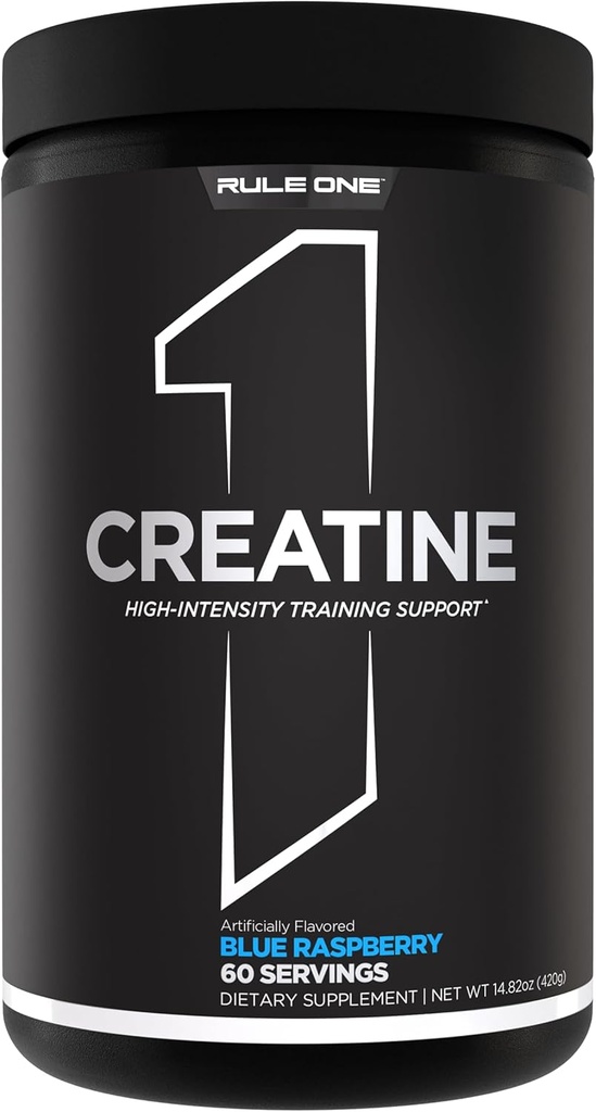 Rule 1 Creatine Powder – Pure Micronized Creatine Monohydrate for High-Intensity Exercise and Lean Body Mass Support, Flavored and Unflavored (60 Servings, Blue Rasperry)