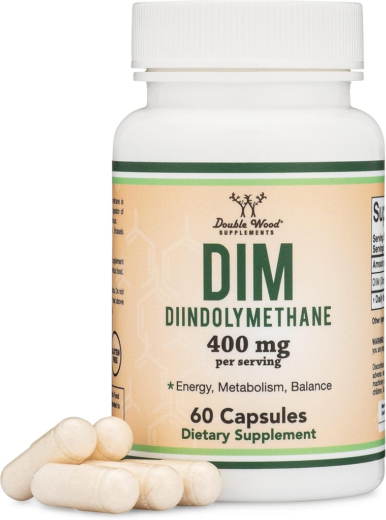 DIM Supplement for Women and Men (Diindolylmethane Estrogen Blocking Supplement, Hormonal Acne Treatment, Hormone Balance for Women) 400mg Servings, 200mg Per Capsule, 60 Capsules by Double Wood