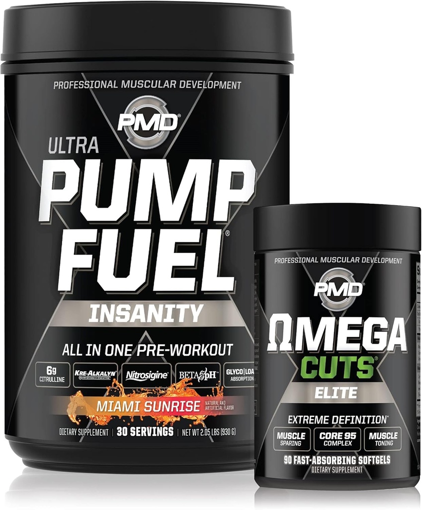 PMD Sports PMD Sports Ultra Pump Fuel Insanity - Pre Workout - Miami Sunrise (30 Servings) & PMD Sports Omega Cuts Elite Thermogenic Fat Burner (90 Softgels)