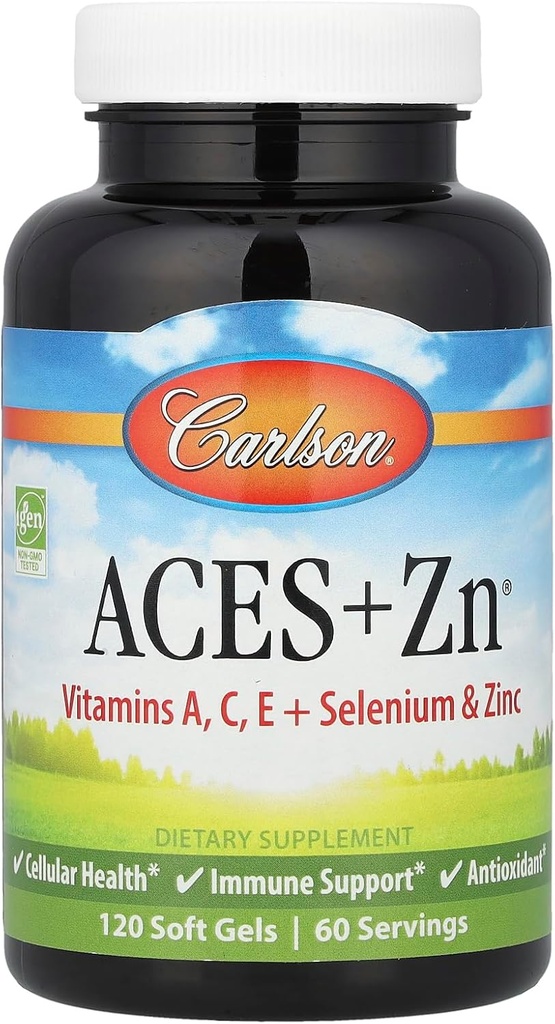 Carlson - ACES + Zn, Vitamins A, C, E + Selenium & Zinc, Cellular Health & Immune Support, Antioxidant, 120 Softgels