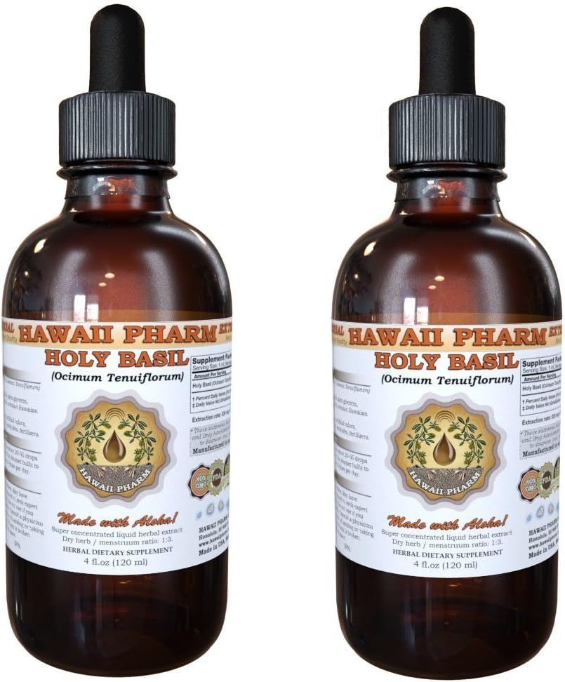 Holy Basil Liquid Extract, Organic Holy Basil (Ocimum tenuiflorum) Tincture Supplement 2x4 oz