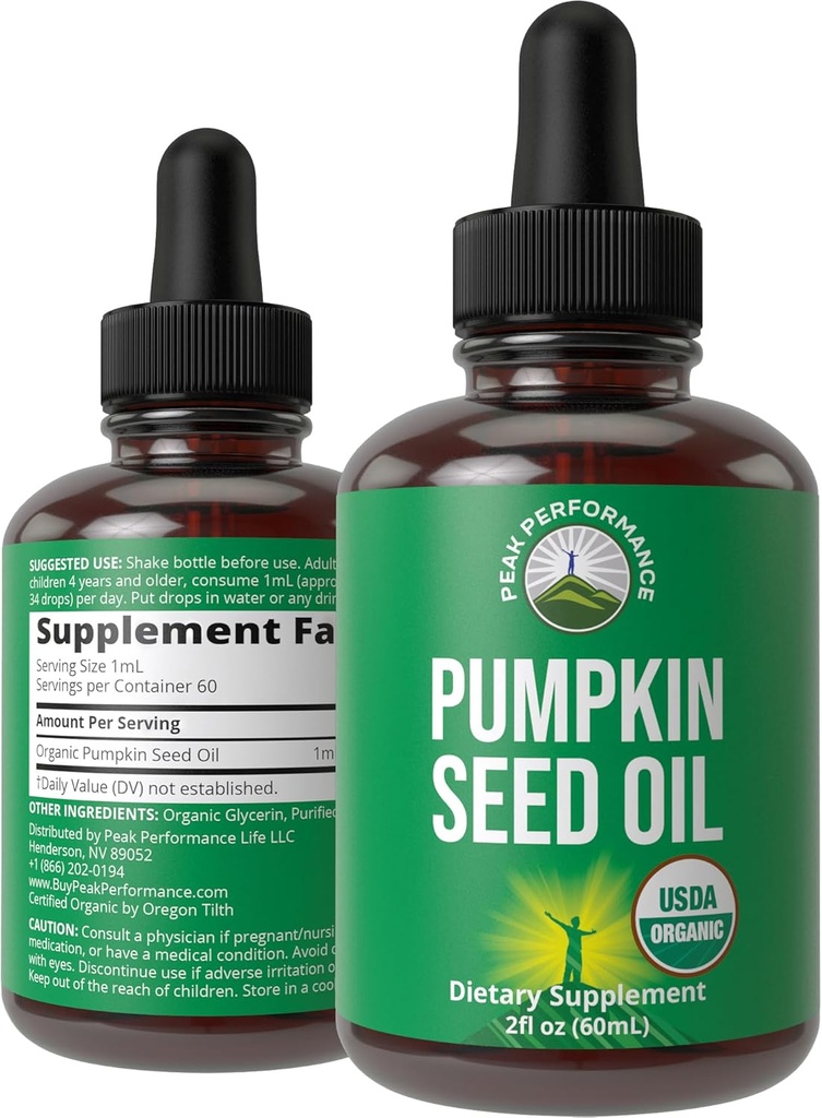 Pumpkin Seed Oil. USDA Organic Vegan Liquid Drops Extract For Women and Men. Supplement For Hair Growth, Skin Health, UT, Prostate Support. Zero Sugar, Gluten Free. Take Orally No Capsules