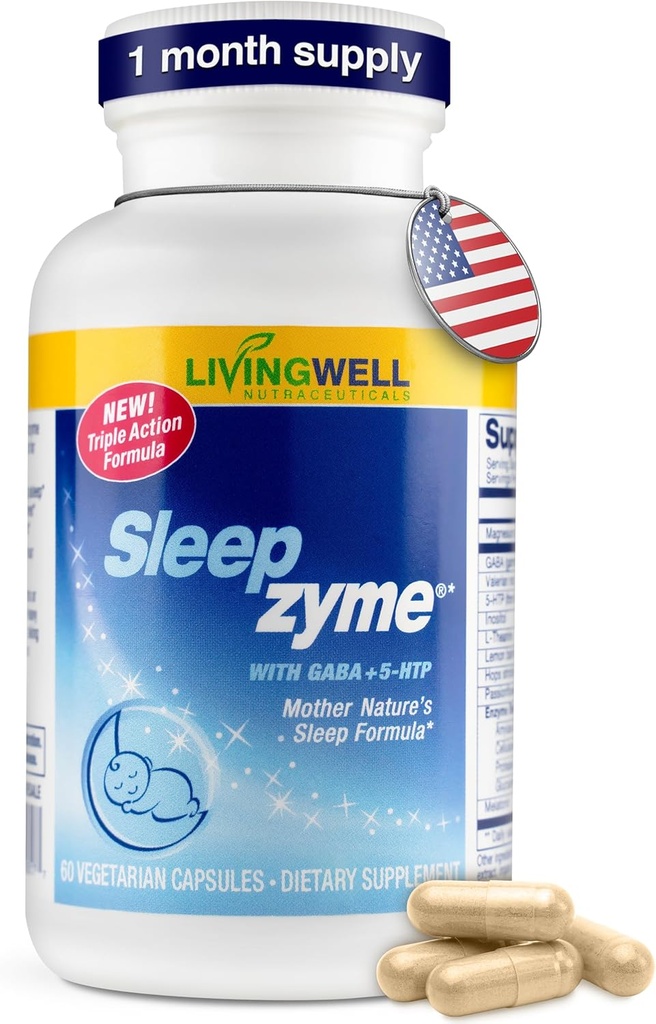 Bedtime Supplement with Melatonin, GABA, 5-HTP, Valerian Root, Magnesium, L-Theanine, Lemon Balm & Hops for Deep Snooze & Unwinding - 60 Capsules