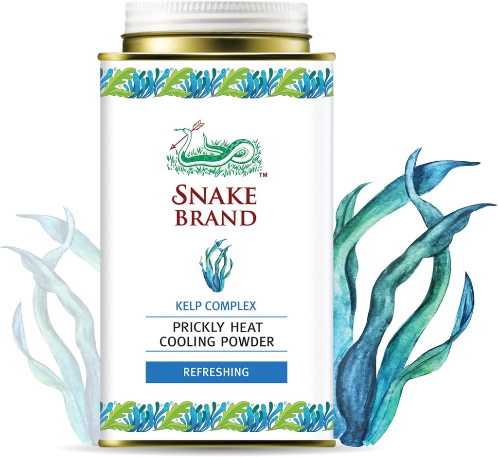Snake Brand Prickly Heat Cooling Powder for Everyday Use - Anti-Chafing, Heat Rash Relief, Ocean Fresh Kelp Scent (4.9 Oz / 140g)