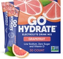 GoHydrate Low Sodium Electrolytes Powder Packets Sugar Free - Instant Hydration Daily Drink Mix - Zero Sugar Water Flavor Packet Singles with Vitamin D - (Grapefruit, 30 Packs)