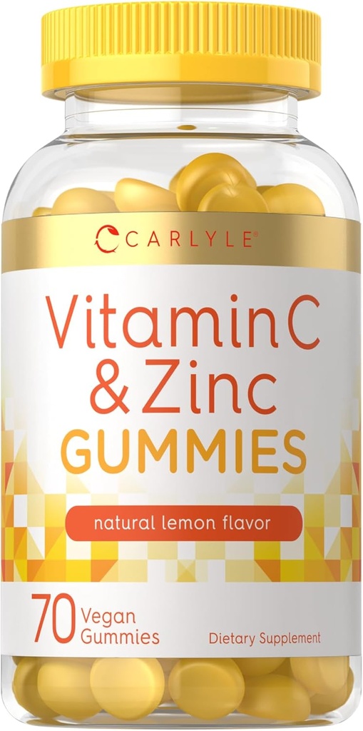 Carlyle Vitamin C and Zinc Gummies | 70 Count | Lemon Flavor | Vegan, Non-GMO, and Gluten Free Supplement