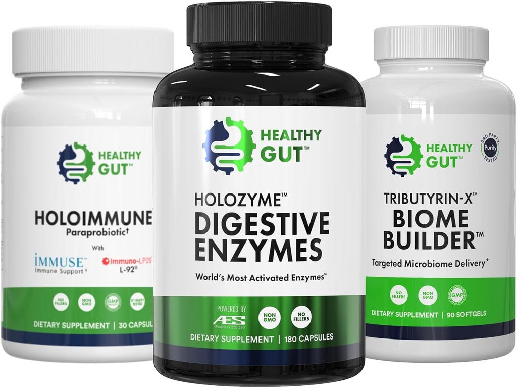 Healthy Gut 30 Day Leaky Gut Bundle | HoloZyme, 180 Capsules, HoloImmune, 30 Capsules, and Tributyrin-X, 90 Softgels