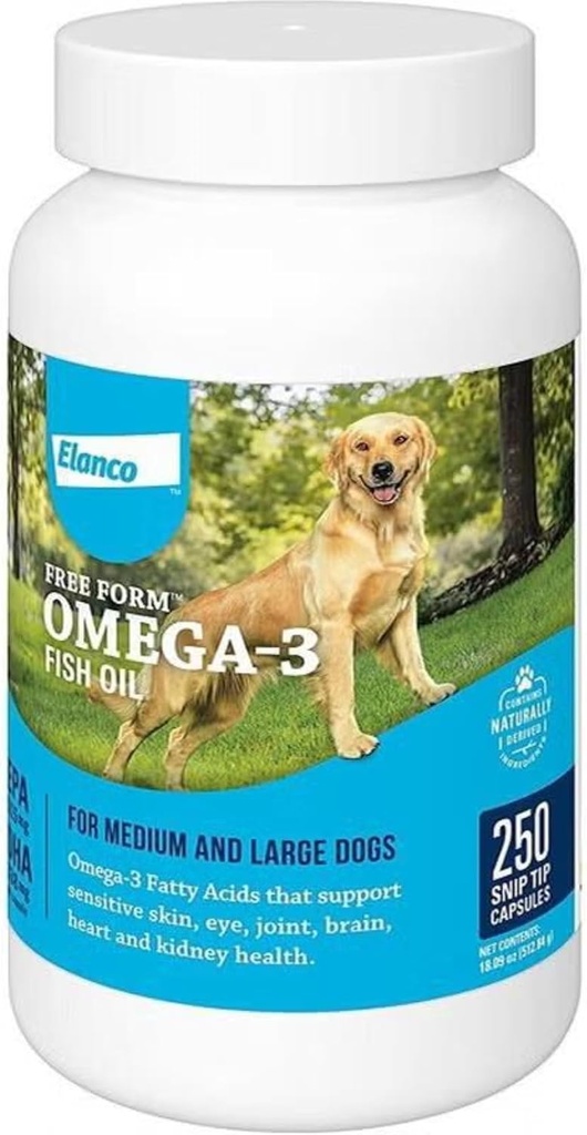Free Form Snip Tips Omega-3 Fish Oil Liquid Supplement for Medium & Large Dogs, 250 Count