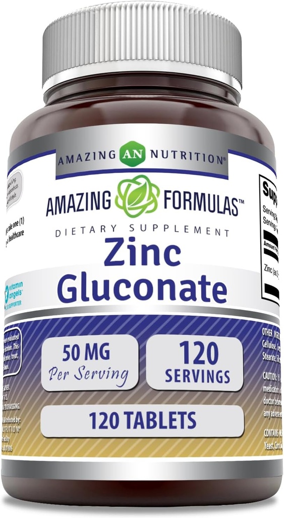 Amazing Formulas Zinc Gluconate Supplement | 50 Mg Per Serving | Tablets | Non-GMO | Gluten-Free | Made in USA (120 Count)