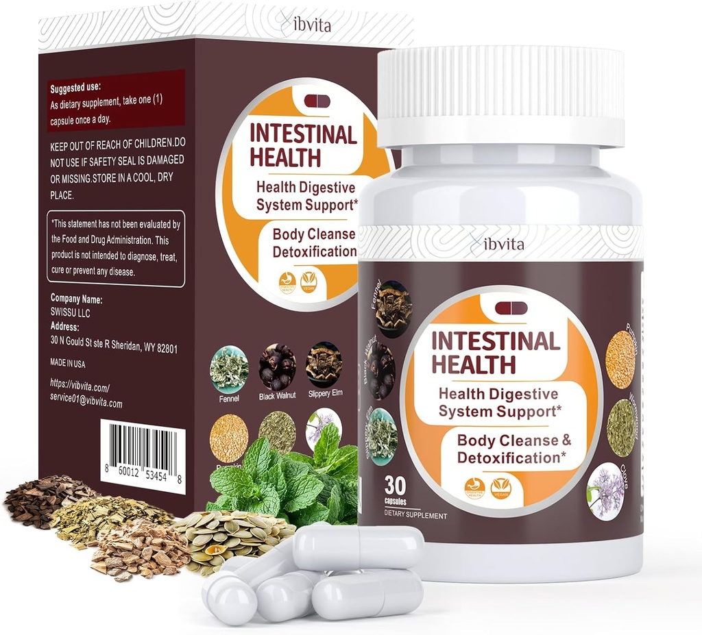 Gut Health Cleanse Detox Capsules - Intestinal Cleaner with Wormwood, Black Walnut, Garlic Bulb, Clove Support Colon Cleanser & Digestion System for Women & Men, 30 Caps