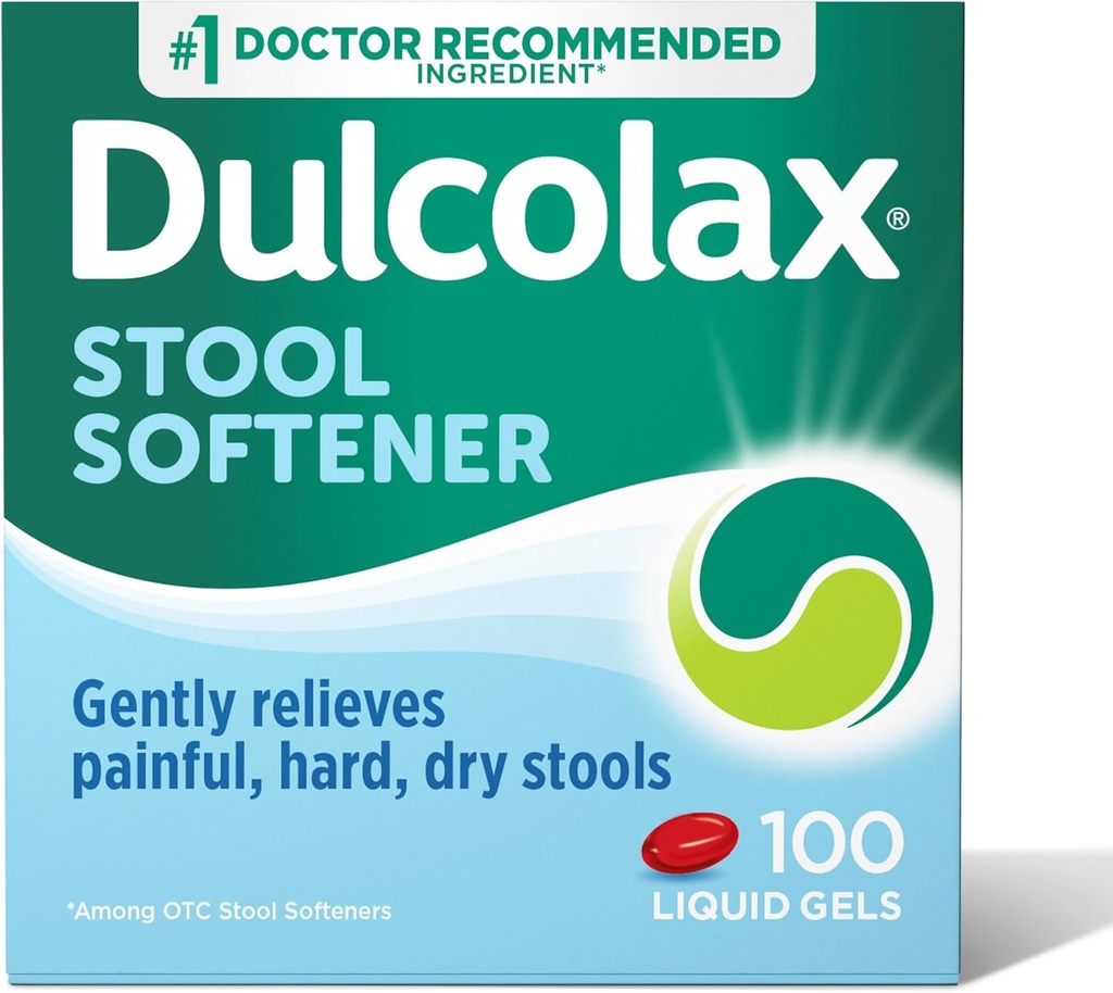 Dulcolax Stool Softener Laxative Liquid Gel Capsules, Gentle Constipation Relief for Hard, Dry Stools, Docusate Sodium 100 mg, 100 Count