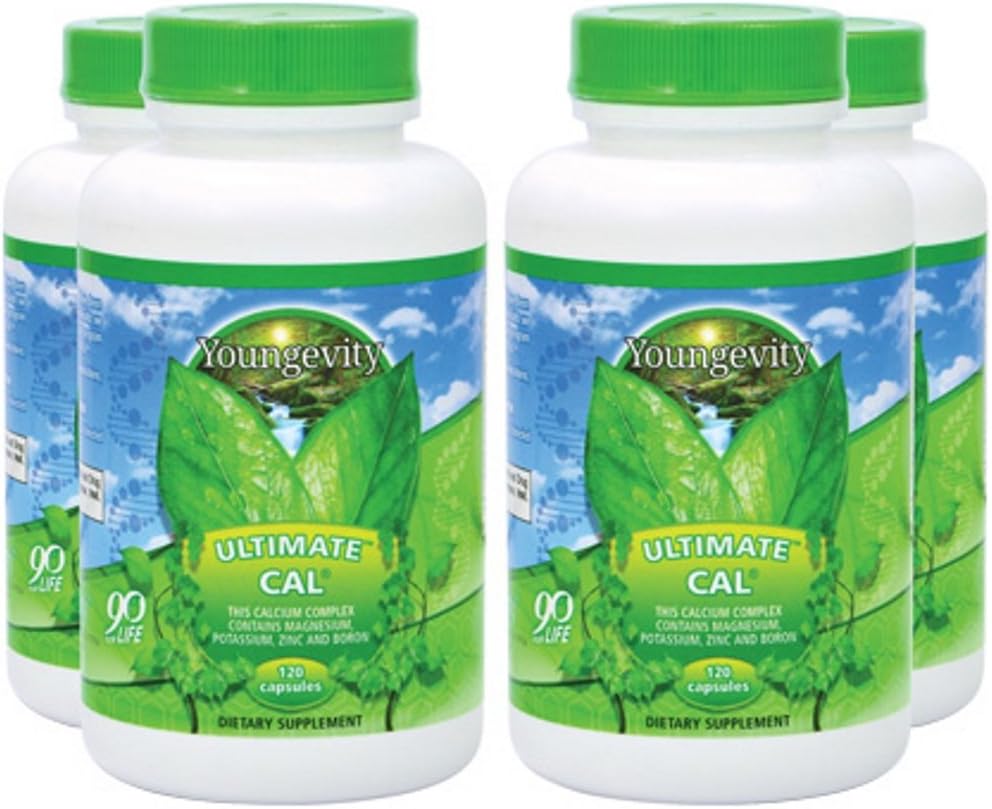 Youngevity Ultimate Cal - Calcium Magnesium Bone Health Supplement with D-3, Zinc, Potassium, Boron - Highly Absorbable - Immune and Joint & Ligament Support - 120 Capsules (Pack of 4)