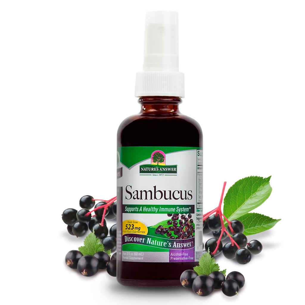 Nature's Answer Sambucus Spray | Supports a Healthy Immune System | Infused with Slippery Elm, Sage & Echinaea | Alcohol-Free, Gluten-Free, Kosher Certified & No Preservatives 2oz