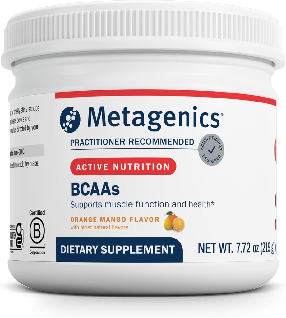 Metagenics BCAAs Powder - Orange Mango Flavor - 2:1:1 Ratio of Leucine, Isoleucine & Valine - Supports Muscle Recovery, Endurance & Performance* - Non-GMO, Gluten-Free, Vegetarian - 30 Servings